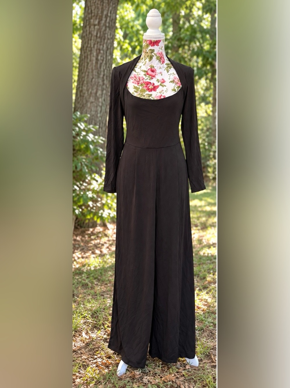 Halara Black Long-Sleeve Wide-Leg Jumpsuit with Open Back, NWT, Size L Reg